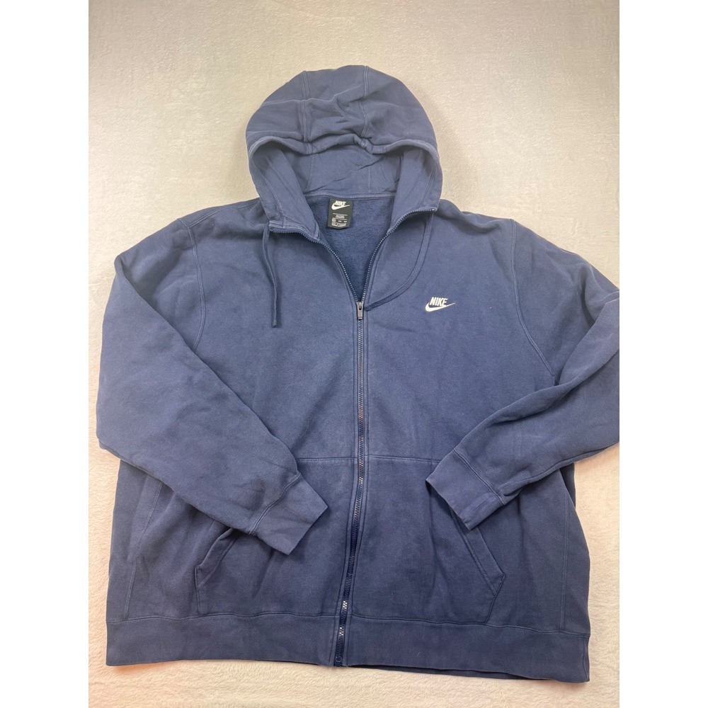 Nike Mens 4XL Tall Navy Blue Full Zip Club Fleece Hoodie Sweatshirt Embroidered